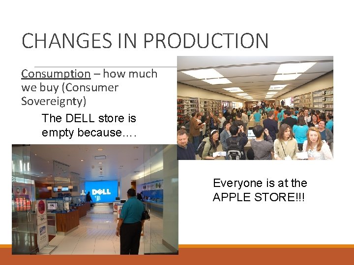CHANGES IN PRODUCTION Consumption – how much we buy (Consumer Sovereignty) The DELL store