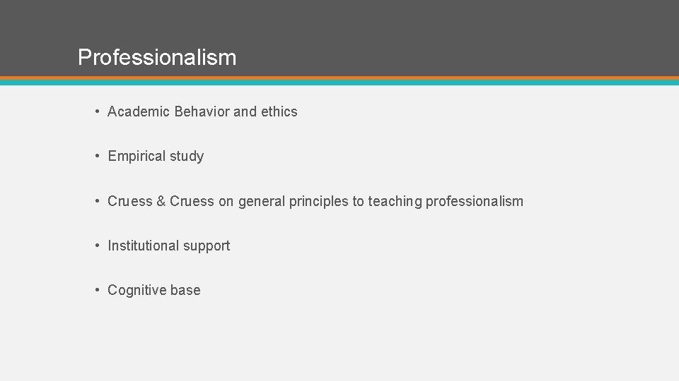 Professionalism • Academic Behavior and ethics • Empirical study • Cruess & Cruess on