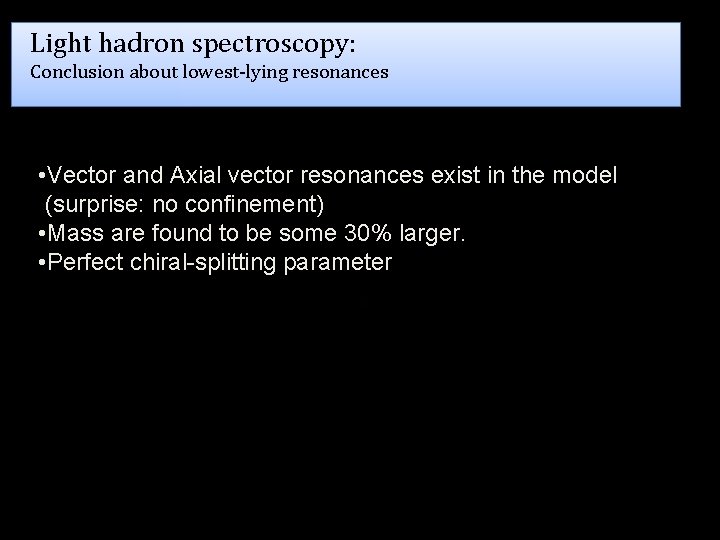 Light hadron spectroscopy: Conclusion about lowest-lying resonances • Vector and Axial vector resonances exist