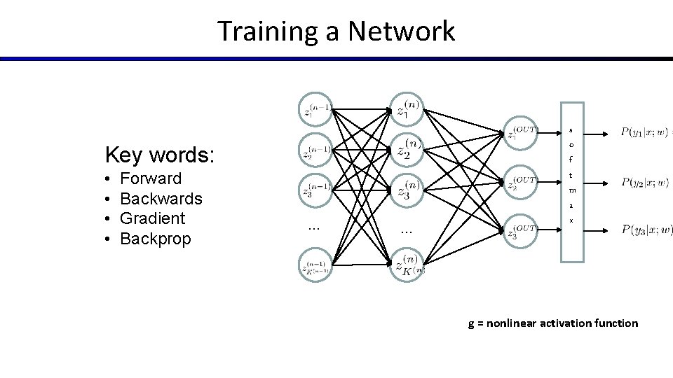 Training a Network Key words: • • Forward Backwards Gradient Backprop … … s