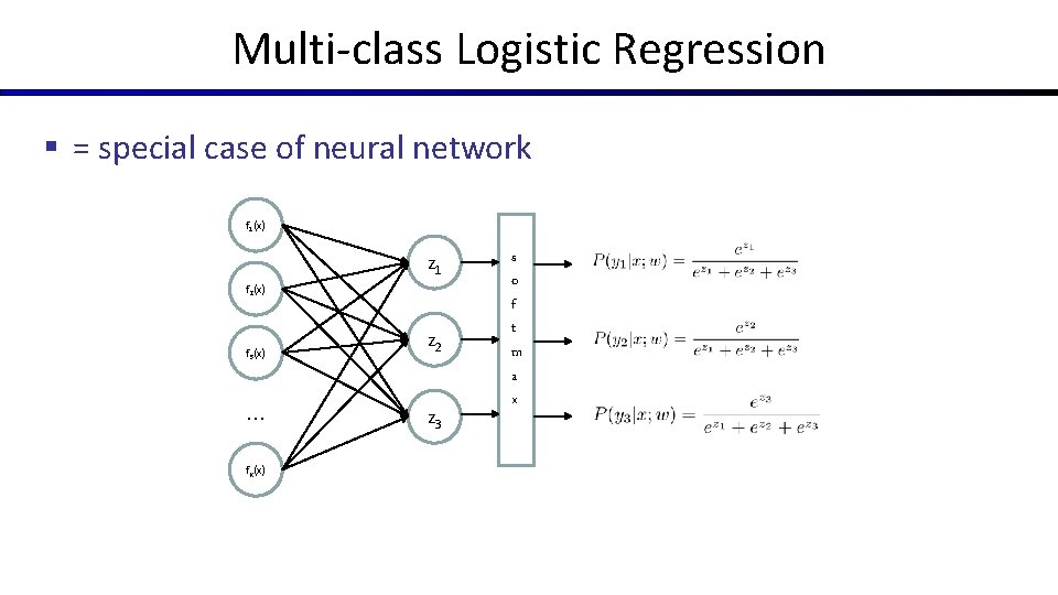 Multi-class Logistic Regression § = special case of neural network f 1(x) z 1