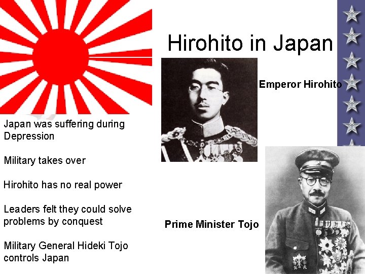 Hirohito in Japan Emperor Hirohito Japan was suffering during Depression Military takes over Hirohito