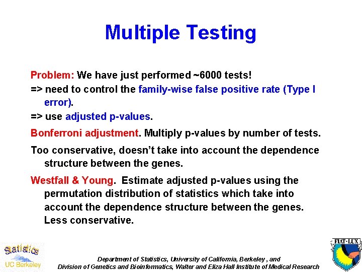 Multiple Testing Problem: We have just performed ~6000 tests! => need to control the