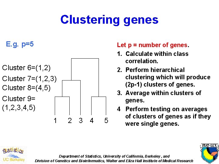 Clustering genes E. g. p=5 Cluster 6=(1, 2) Cluster 7=(1, 2, 3) Cluster 8=(4,