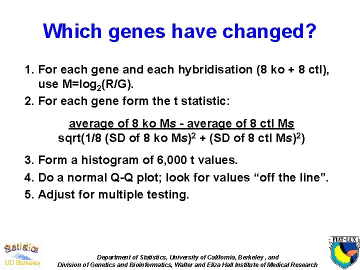 Which genes have changed? 1. For each gene and each hybridisation (8 ko +