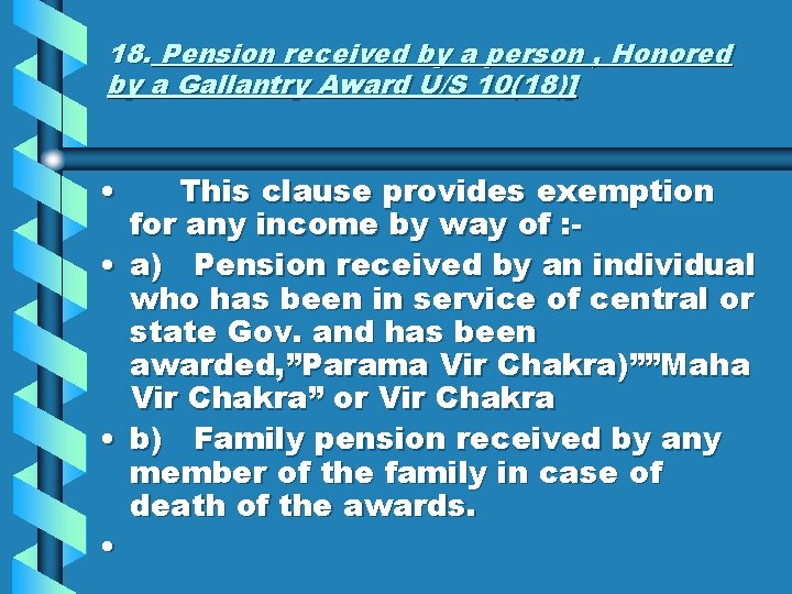 18. Pension received by a person , Honored by a Gallantry Award U/S 10(18)]