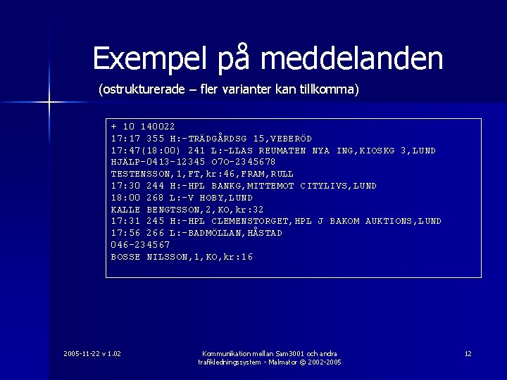 Exempel på meddelanden (ostrukturerade – fler varianter kan tillkomma) + 10 140022 17: 17