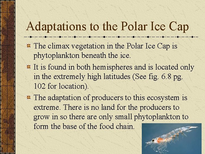 Adaptations to the Polar Ice Cap The climax vegetation in the Polar Ice Cap