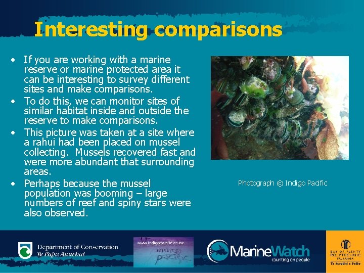 Interesting comparisons • If you are working with a marine reserve or marine protected