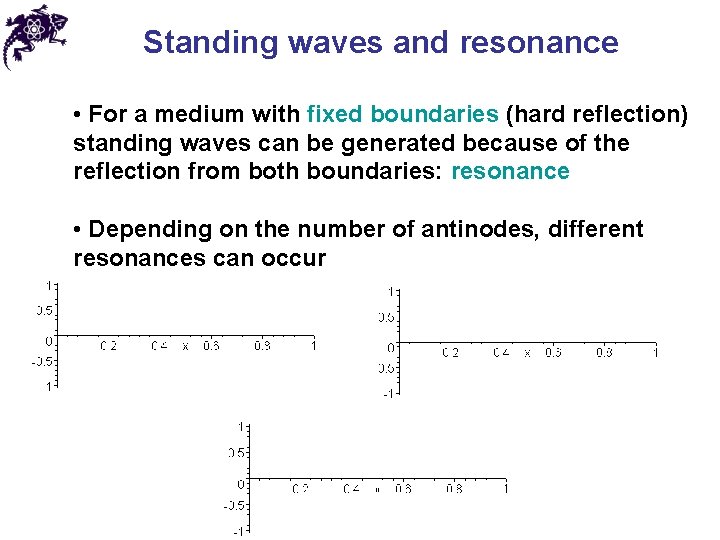 Standing waves and resonance • For a medium with fixed boundaries (hard reflection) standing