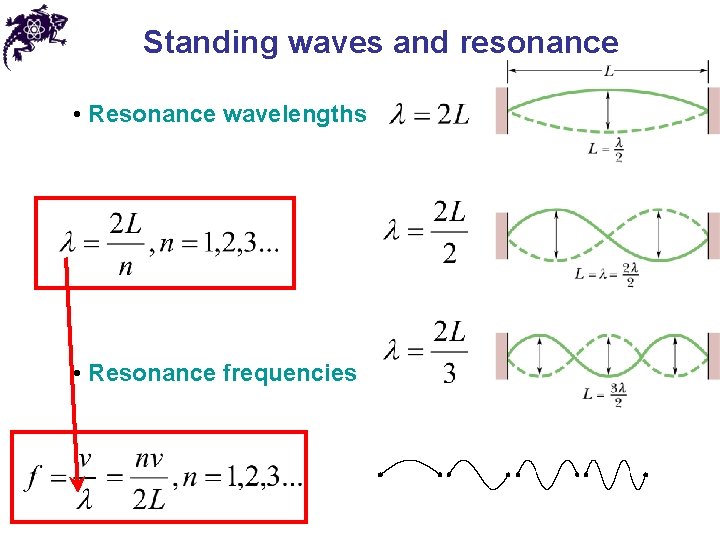 Standing waves and resonance • Resonance wavelengths • Resonance frequencies 