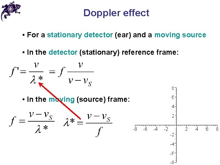 Doppler effect • For a stationary detector (ear) and a moving source • In