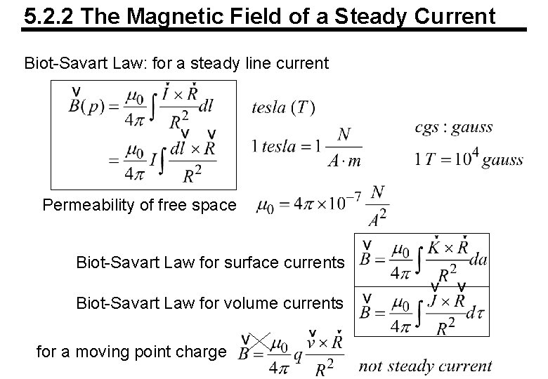 5. 2. 2 The Magnetic Field of a Steady Current Biot-Savart Law: for a 5. 2. 2 The Magnetic Field of a Steady Current Biot-Savart Law: for a