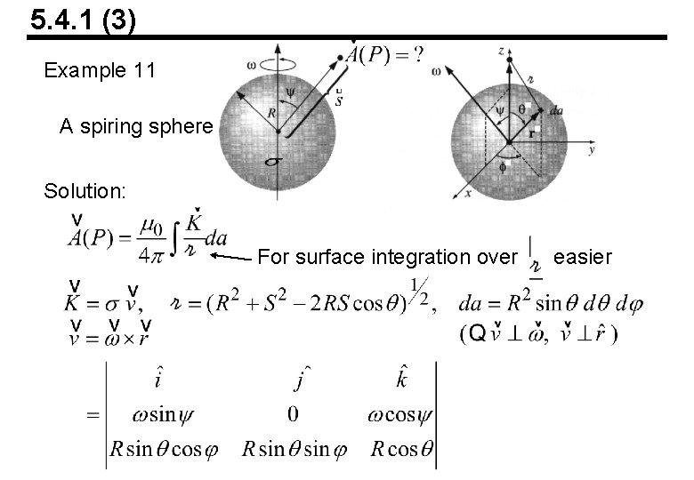 5. 4. 1 (3) Example 11 A spiring sphere Solution: For surface integration over 5. 4. 1 (3) Example 11 A spiring sphere Solution: For surface integration over