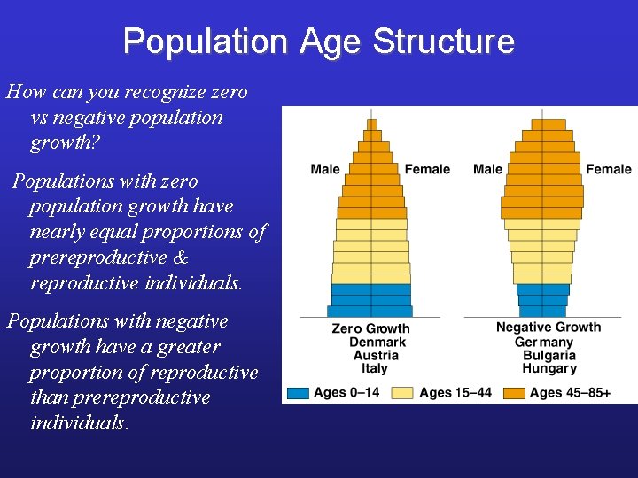 Population Age Structure How can you recognize zero vs negative population growth? Populations with