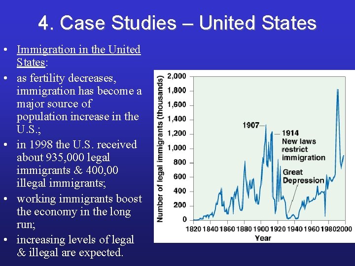 4. Case Studies – United States • Immigration in the United States: • as