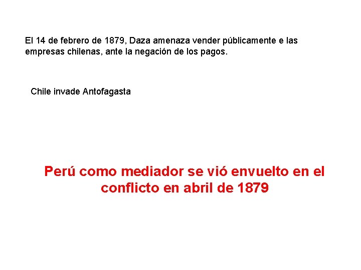 El 14 de febrero de 1879, Daza amenaza vender públicamente e las empresas chilenas, El 14 de febrero de 1879, Daza amenaza vender públicamente e las empresas chilenas,