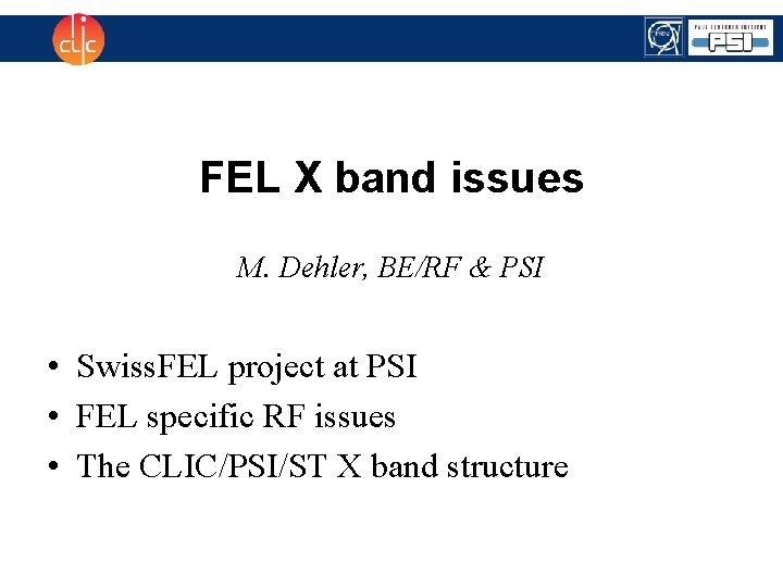 FEL X band issues M. Dehler, BE/RF & PSI • Swiss. FEL project at