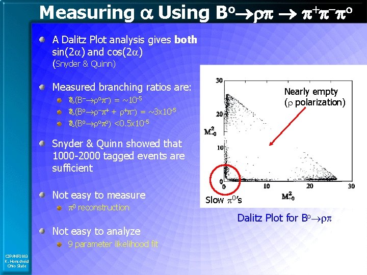 Measuring a Using Bo rp p p po A Dalitz Plot analysis gives both