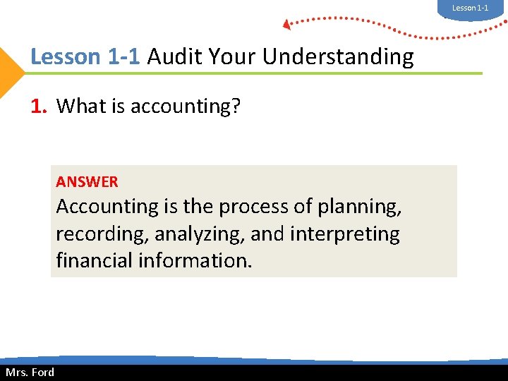 Lesson 1 -1 Mrs. Ford Lesson 1 -1 Audit Your Understanding 1. What is