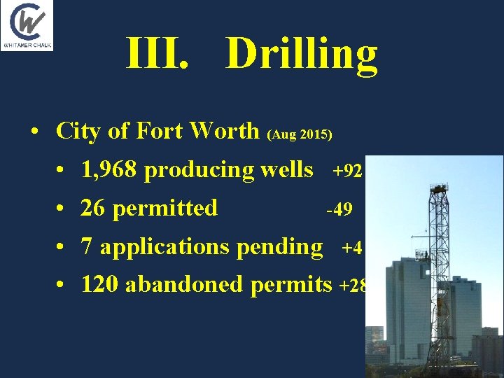 III. Drilling • City of Fort Worth (Aug 2015) • 1, 968 producing wells III. Drilling • City of Fort Worth (Aug 2015) • 1, 968 producing wells