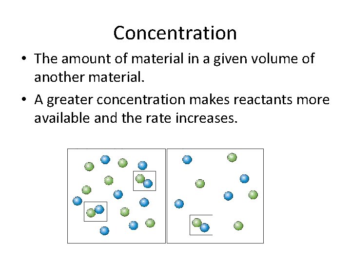 Concentration • The amount of material in a given volume of another material. •