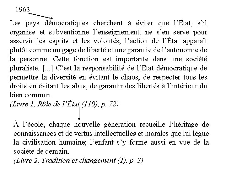 1963 Les pays démocratiques cherchent à éviter que l’État, s’il organise et subventionne l’enseignement,