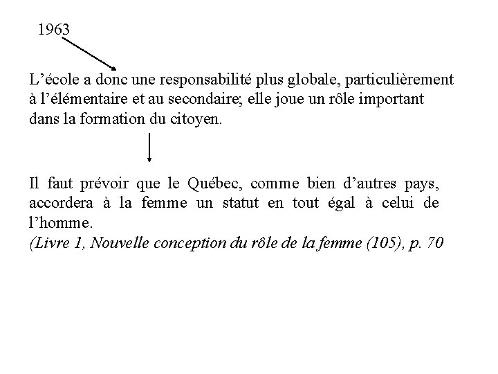 1963 L’école a donc une responsabilité plus globale, particulièrement à l’élémentaire et au secondaire;