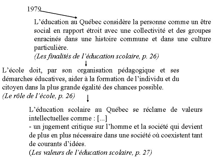 1979 L’éducation au Québec considère la personne comme un être social en rapport étroit