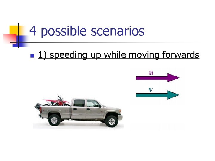 4 possible scenarios n 1) speeding up while moving forwards 