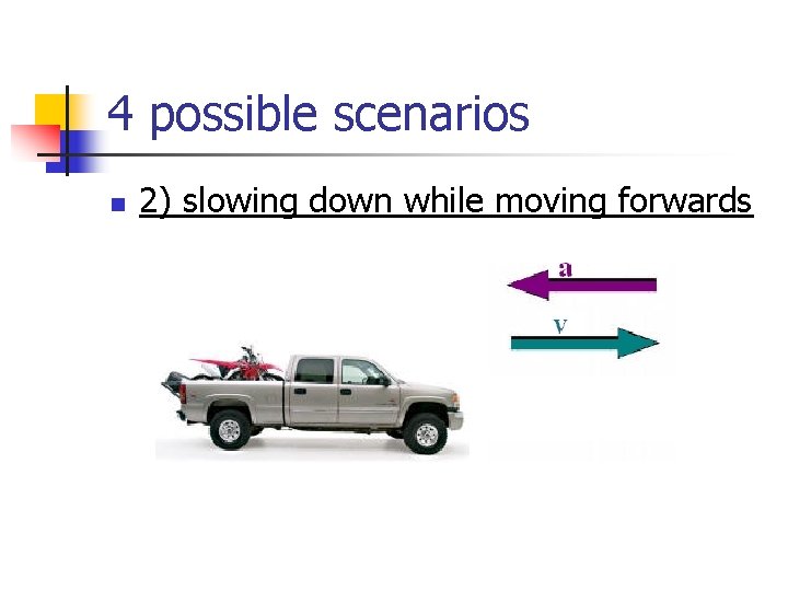 4 possible scenarios n 2) slowing down while moving forwards 