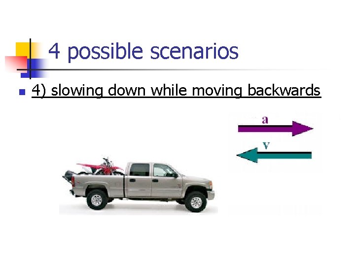 4 possible scenarios n 4) slowing down while moving backwards 