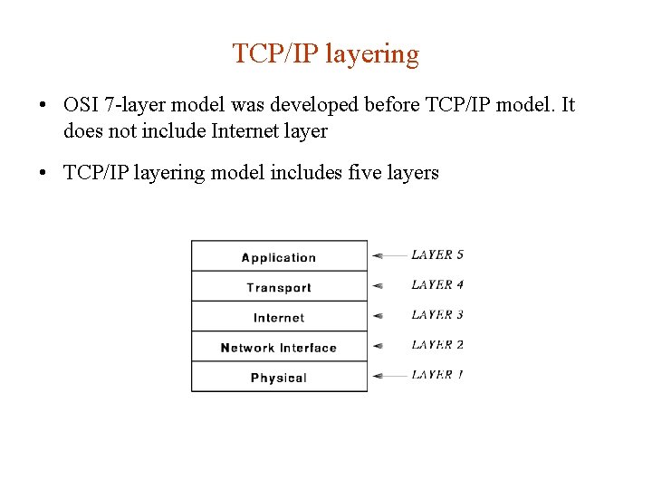 TCP/IP layering • OSI 7 -layer model was developed before TCP/IP model. It does TCP/IP layering • OSI 7 -layer model was developed before TCP/IP model. It does