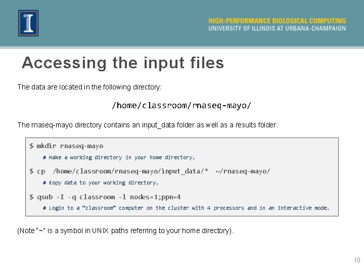Accessing the input files The data are located in the following directory: /home/classroom/rnaseq-mayo/ The