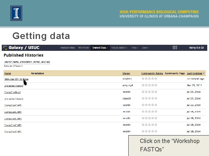 Getting data Click on the “Workshop FASTQs” 