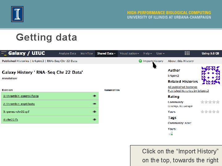 Getting data Click on the “Import History” on the top, towards the right 