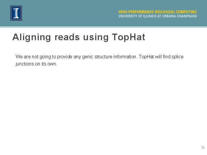 Aligning reads using Top. Hat We are not going to provide any genic structure