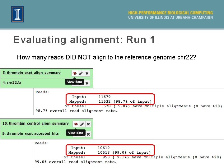 Evaluating alignment: Run 1 How many reads DID NOT align to the reference genome