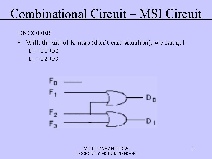 Combinational Circuit – MSI Circuit ENCODER • With the aid of K-map (don’t care