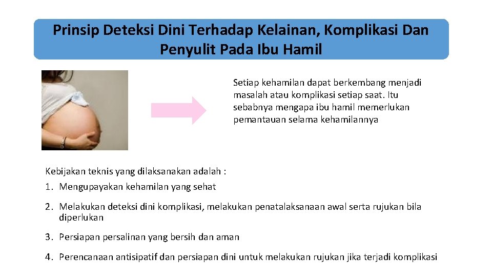 Prinsip Deteksi Dini Terhadap Kelainan, Komplikasi Dan Penyulit Pada Ibu Hamil Setiap kehamilan dapat