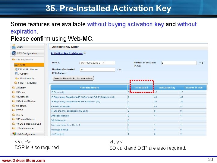 35. Pre-Installed Activation Key Some features are available without buying activation key and without