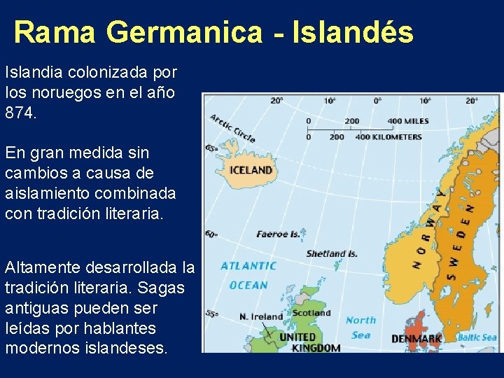 Rama Germanica - Islandés Islandia colonizada por los noruegos en el año 874. En