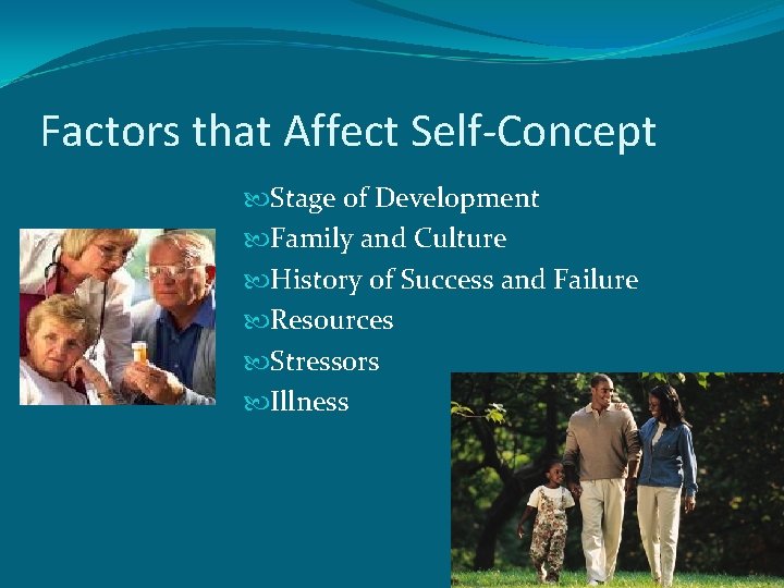 Factors that Affect Self-Concept Stage of Development Family and Culture History of Success and