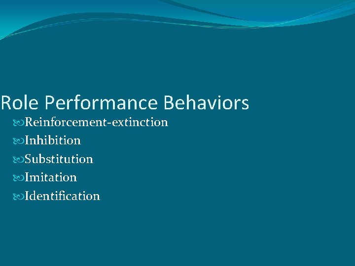 Role Performance Behaviors Reinforcement-extinction Inhibition Substitution Imitation Identification 