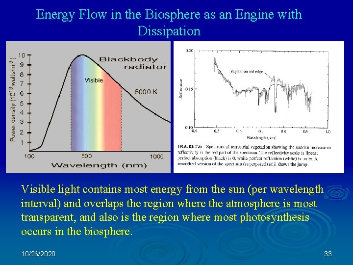 Energy Flow in the Biosphere as an Engine with Dissipation Visible light contains most