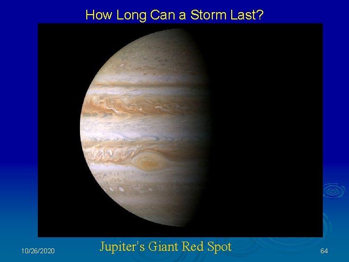 How Long Can a Storm Last? 10/26/2020 Jupiter’s Giant Red Spot 64 