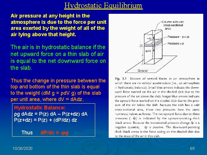 Hydrostatic Equilibrium Air pressure at any height in the atmosphere is due to the