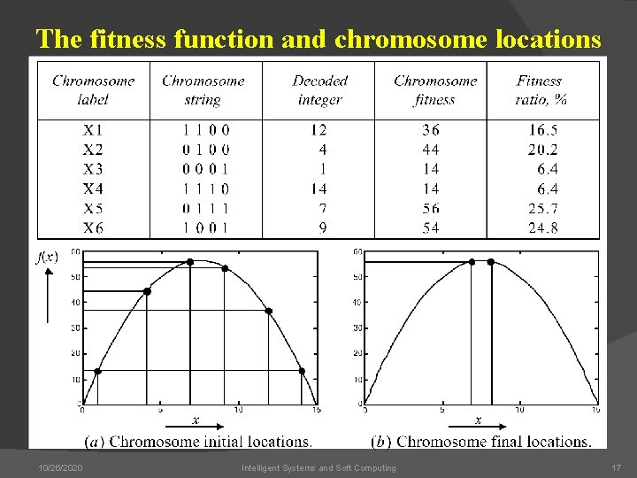 The fitness function and chromosome locations 10/26/2020 Intelligent Systems and Soft Computing 17 