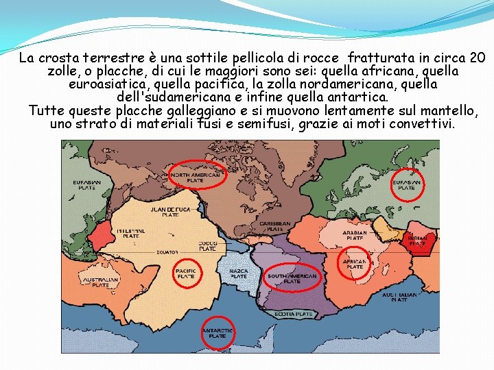 La crosta terrestre è una sottile pellicola di rocce fratturata in circa 20 zolle,