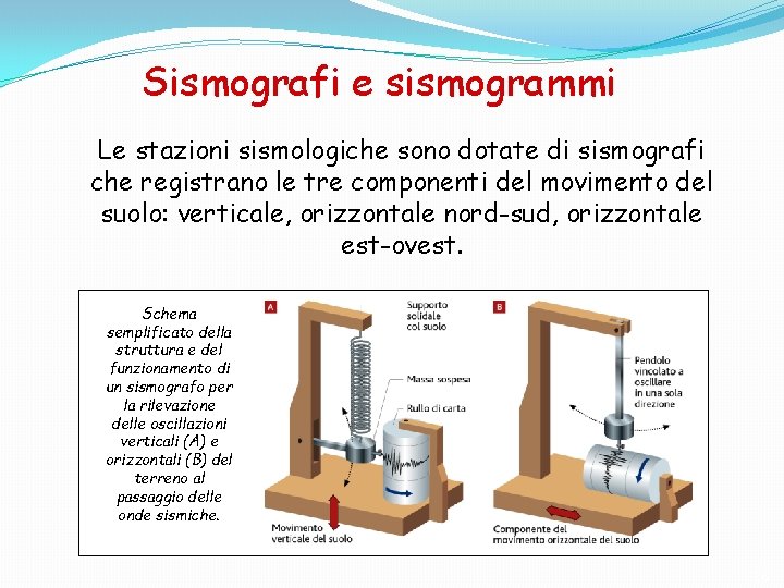 Sismografi e sismogrammi Le stazioni sismologiche sono dotate di sismografi che registrano le tre